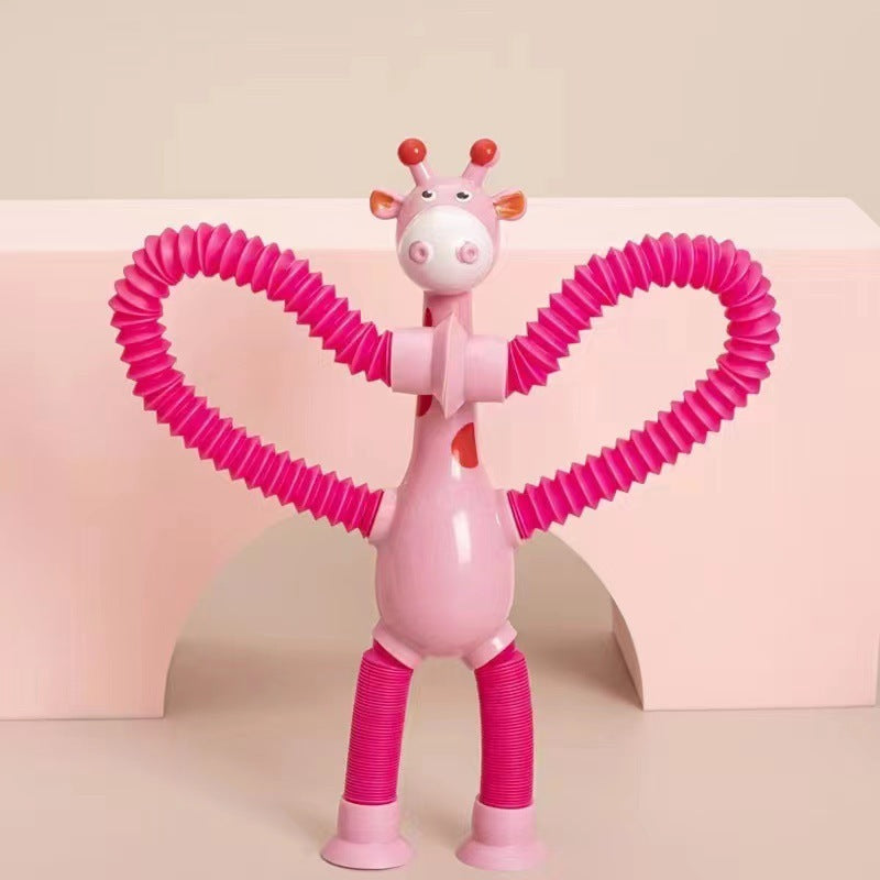 Kinder Cartoon Telescopic Giraffe Fidget Spielzeug mit Saugnapf – Stressabbau & Sensorischer Spaß