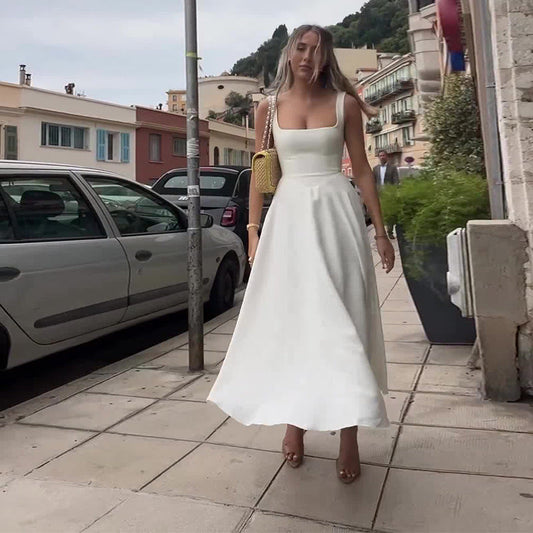 Damen Elegantes Ärmelloses A-Linien Midikleid mit Quadrat-Ausschnitt – Perfekt für Sommer, Brunch & City Looks