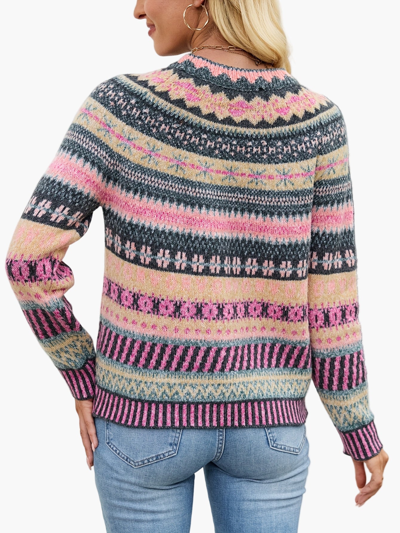 Damen Strickpullover im Norwegerstil – Eleganter Winterpullover mit Muster für Alltag und Freizeit
