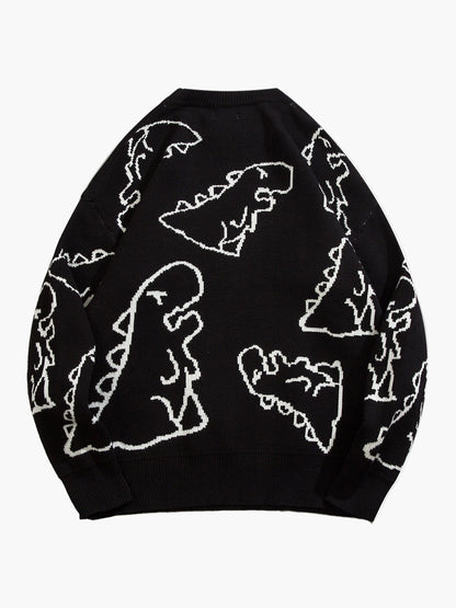 Men's sweater with cartoon dinosaur pattern, casual, oversized, ideal for autumn/winter