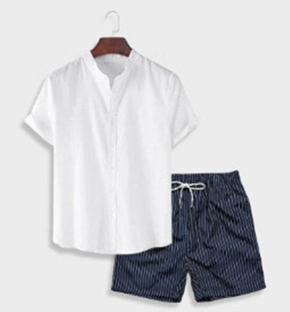 Herren Sommer Freizeit Zweiteiler mit Abstraktem Print – Modisches Kurzarmhemd & Shorts Set für Urlaub und Alltag