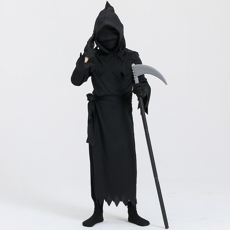 Halloween Children's Grim Reaper Costume with Scythe – Unisex Horror Outfit for Halloween Parties
