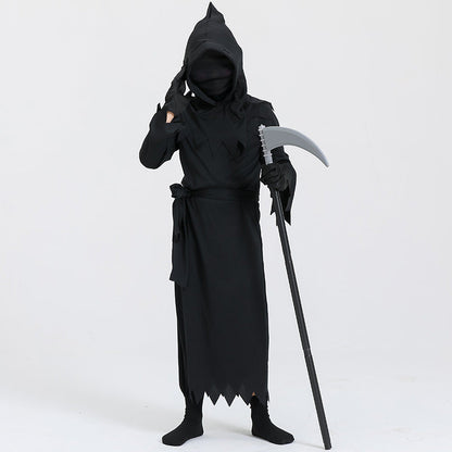 Halloween Children's Grim Reaper Costume with Scythe – Unisex Horror Outfit for Halloween Parties