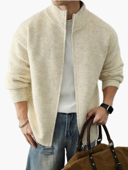 Men's Stand Collar Cardigan with Zipper – Casual Style for Everyday and Leisure
