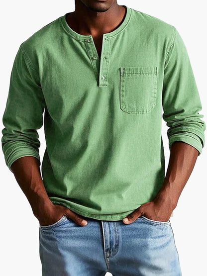 Herren Langarm Henley Shirt – Klassischer Freizeitstil für Alltag und Büro
