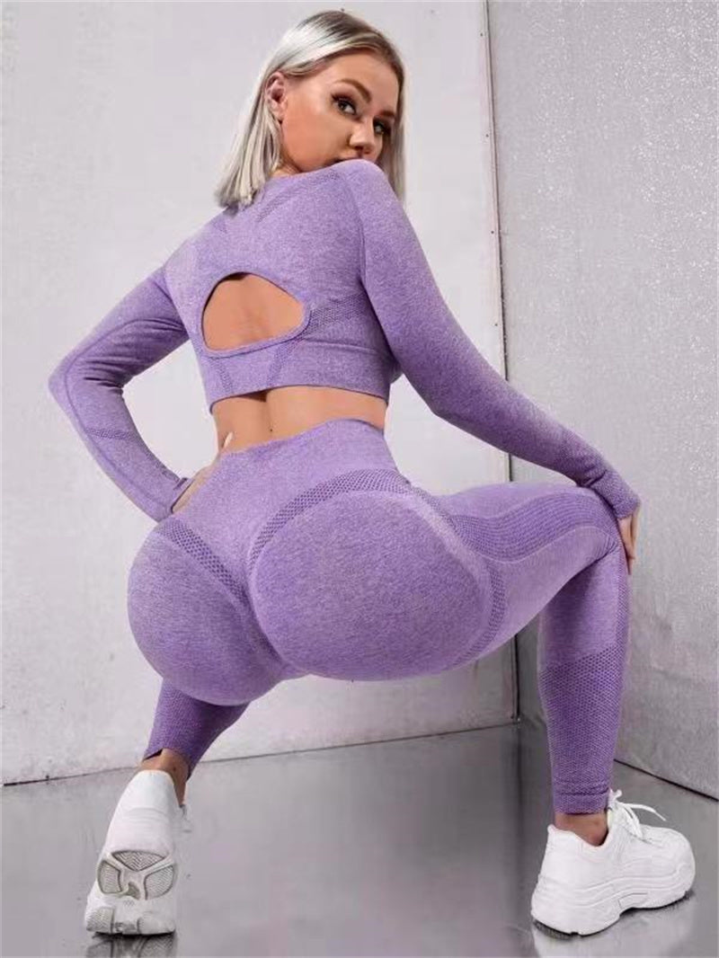 Barbara – 2-teiliges Sportanzug mit langen Ärmeln und hohlen Designs sowie formenden Hochwaist nahtlosen Fitness-Leggings