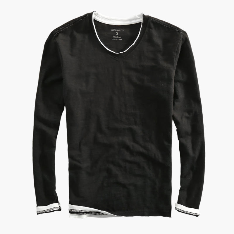 Men's long-sleeve shirt vintage fit V-neck smart-casual style