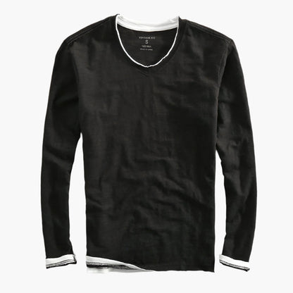 Men's long-sleeve shirt vintage fit V-neck smart-casual style