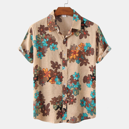 Herren Vintage Kurzarmhemd mit Blumenmuster – Lässiges Sommerhemd für Freizeit und Urlaub