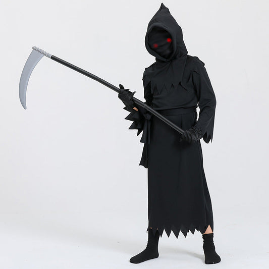 Halloween Children's Grim Reaper Costume with Scythe – Unisex Horror Outfit for Halloween Parties