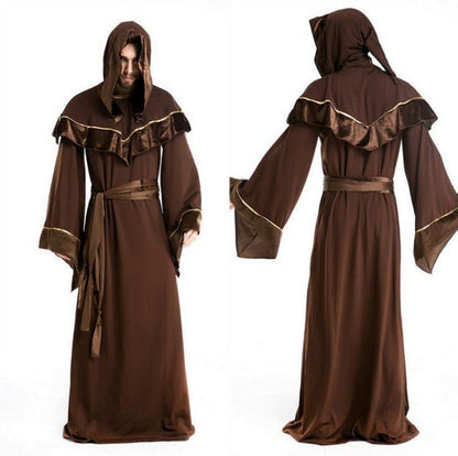 Halloween Men's Monk Costume Robe with Hood – Perfect for Halloween Parties & Spooky Disguise
