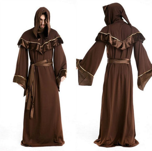Halloween Men's Monk Costume Robe with Hood – Perfect for Halloween Parties & Spooky Disguise