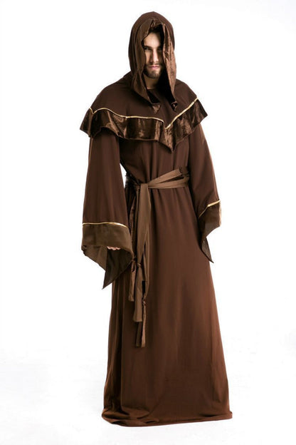 Halloween Men's Monk Costume Robe with Hood – Perfect for Halloween Parties & Spooky Disguise