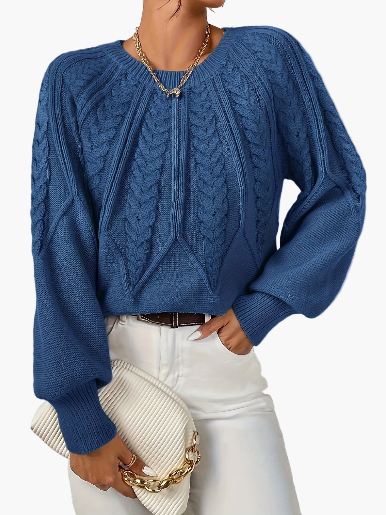 Damen Strickpullover im Zopfmuster-Design – Eleganter Freizeit-Look für Alltag & Büro