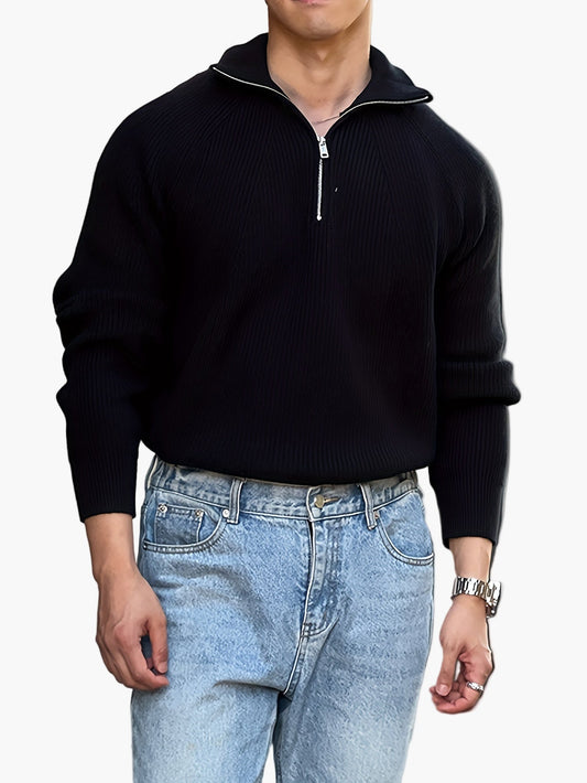 Men's knitted sweater with zipper and stand-up collar – modern casual design for autumn and winter