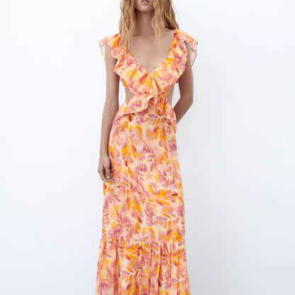 Damen Maxikleid mit Rüschen – Elegantes Partykleid und Sommerkleid im Boho-Stil