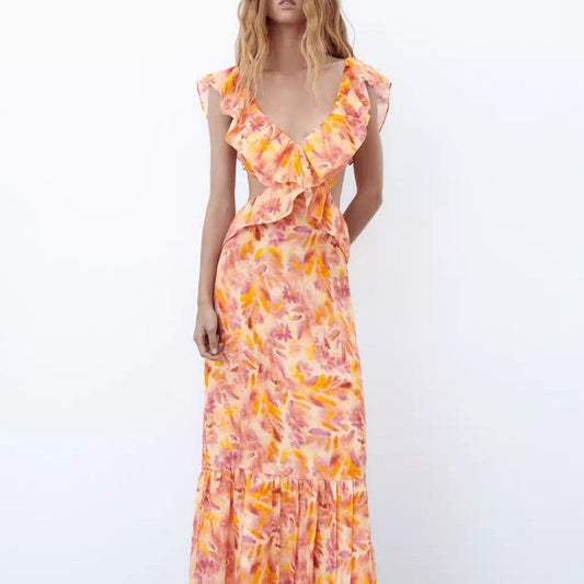 Damen Maxikleid mit Rüschen – Elegantes Partykleid und Sommerkleid im Boho-Stil