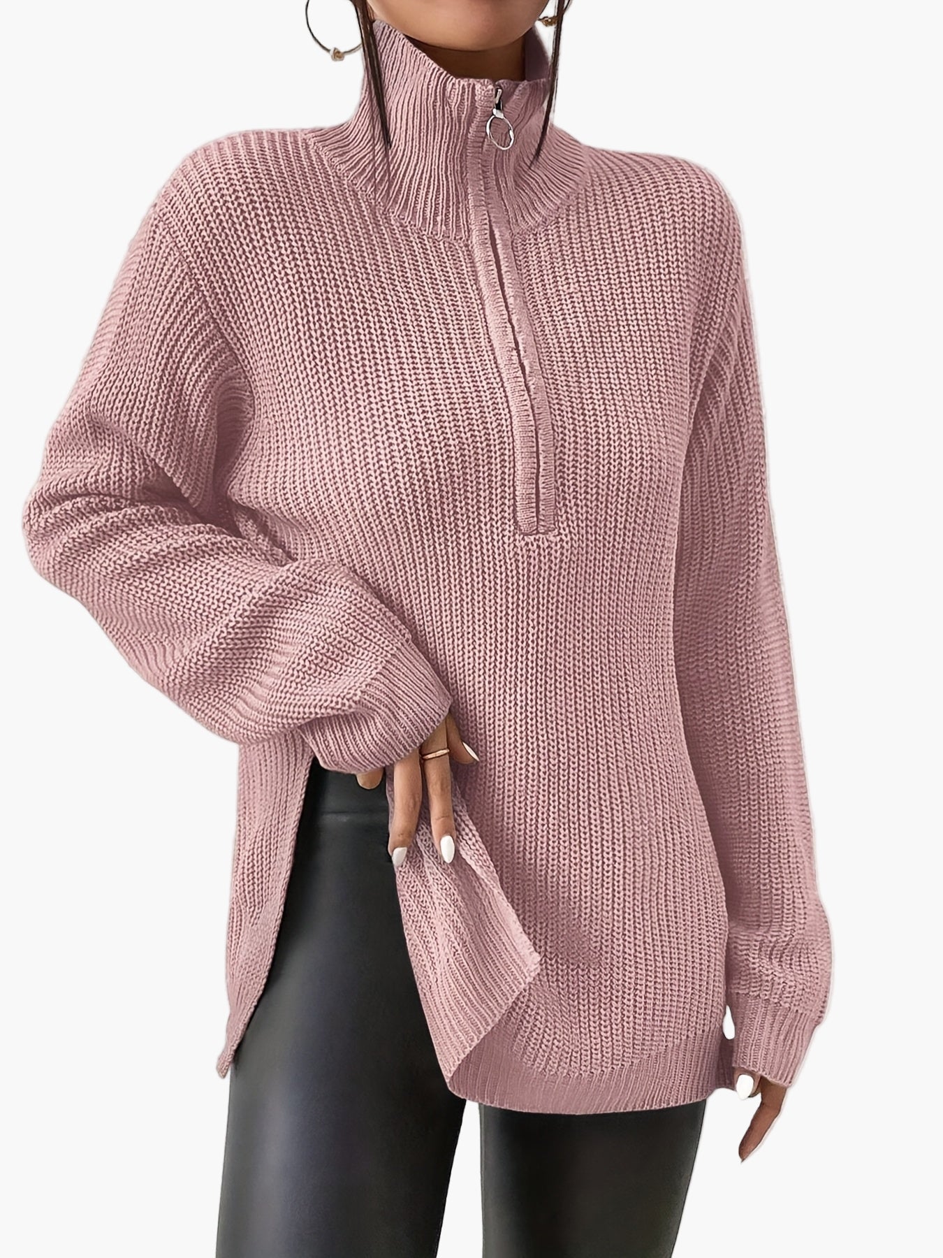 Damen Strickpullover mit Reißverschluss und hohem Kragen – Modischer Oversize-Pullover für Herbst und Winter