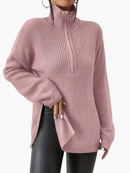 Damen Strickpullover mit Reißverschluss und hohem Kragen – Modischer Oversize-Pullover für Herbst und Winter