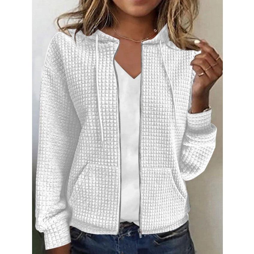 Linda – Langer Damen Cardigan mit Reißverschluss und Kapuze