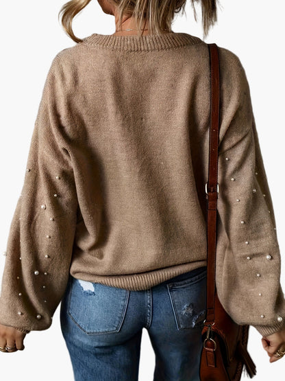 Damen Pullover mit Perlenbesatz – Eleganter Strickpullover für Freizeit und Alltag