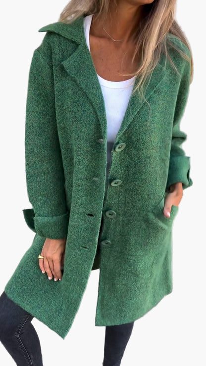 Damen Eleganter Langer Casual Mantel mit Aufschlag – Stilvoller Übergangsmantel für Alltag & Events