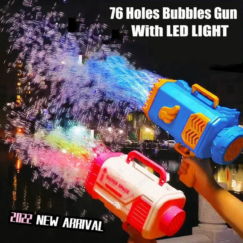 Kinder Bazooka Bubble Gun – Elektrische Seifenblasenpistole mit 69 Düsen, wiederaufladbar, für Jungen und Mädchen, Outdoor-Spielzeug