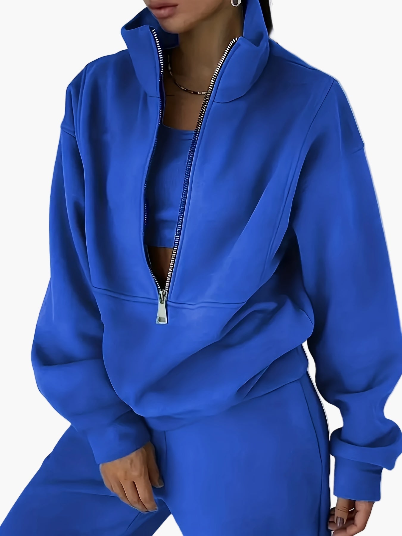 Damen Halbzip Sweatshirt mit Stehkragen – Lässiger Streetwear Pullover für Herbst und Winter