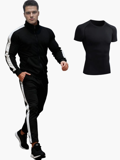 Men's Tracksuit Set Sporty Modern Fitness Leisure Suit with Stripes – 3-piece Set