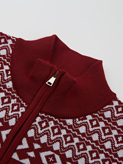 Men's knitted cardigan with reindeer pattern – Christmas style, casual, ideal for autumn and winter