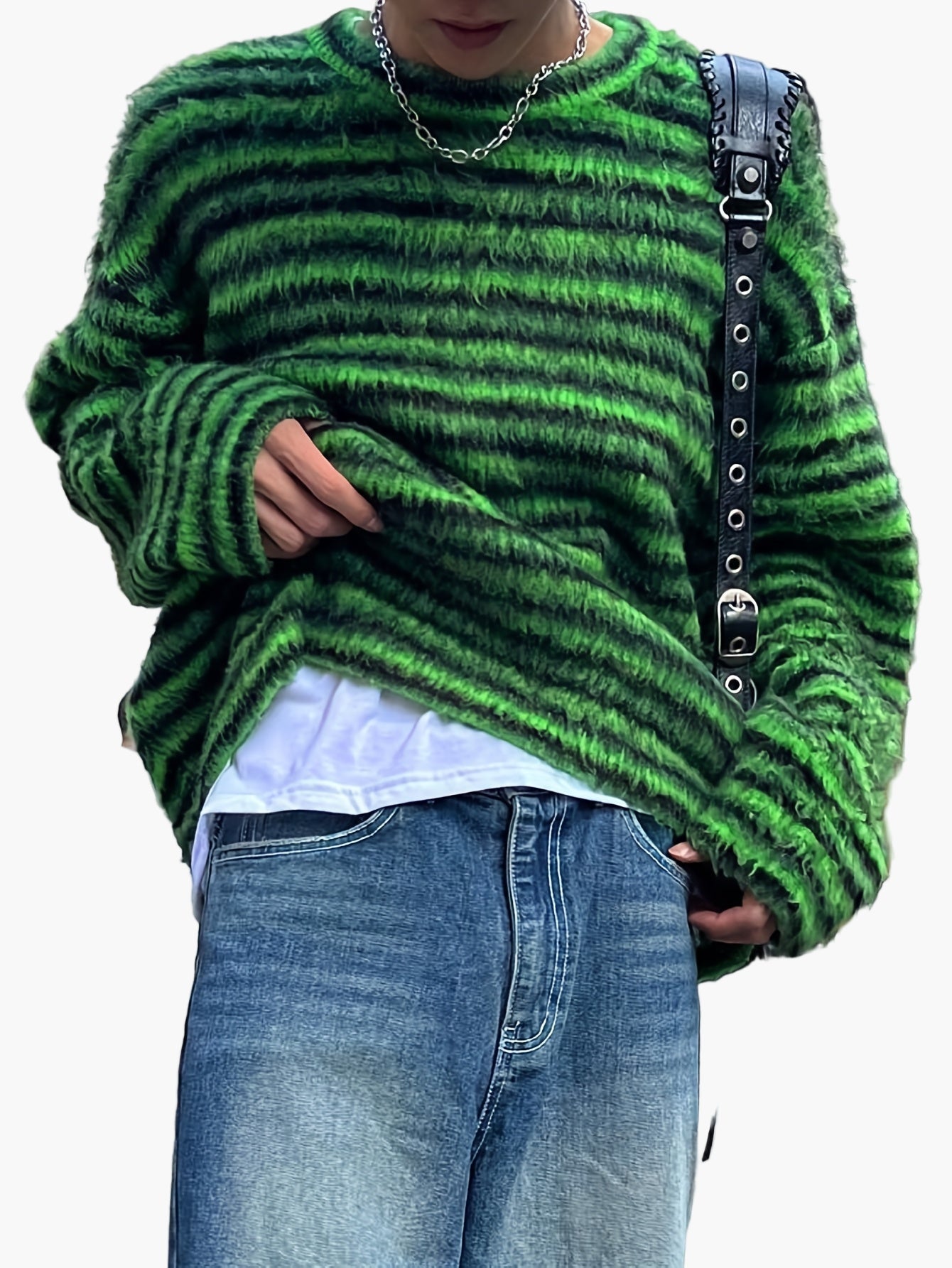 Men's Oversize Streetwear Knit Sweater with Stripe Pattern – Perfect for Autumn & Winter