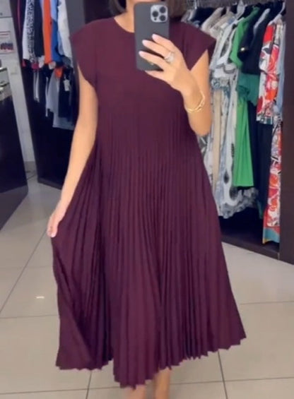 Samantha – Langes Sommerkleid mit kurzen Ärmeln und Falten