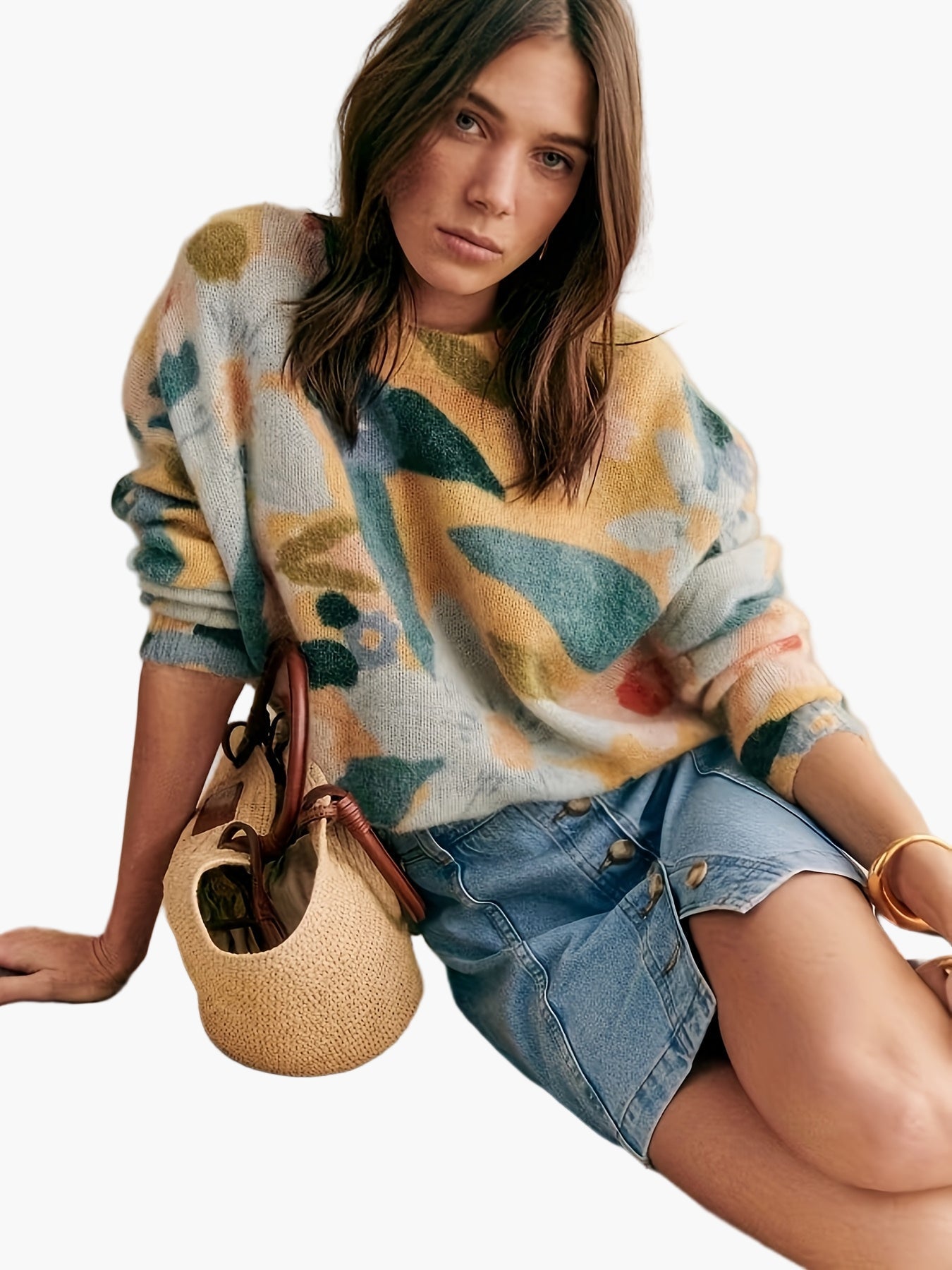 Damen Pullover mit künstlerischem Print und elegantem Stil für Herbst und Winter