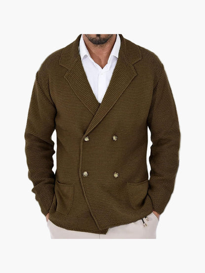 Men's knitted cardigan with lapel collar, double-breasted – Elegant casual blazer for everyday and office use