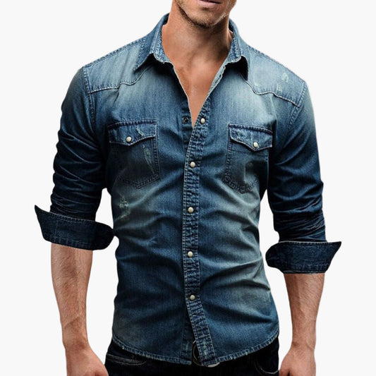 Men's Denim Western Shirt with Snap Buttons – Classic Casual Style for Men