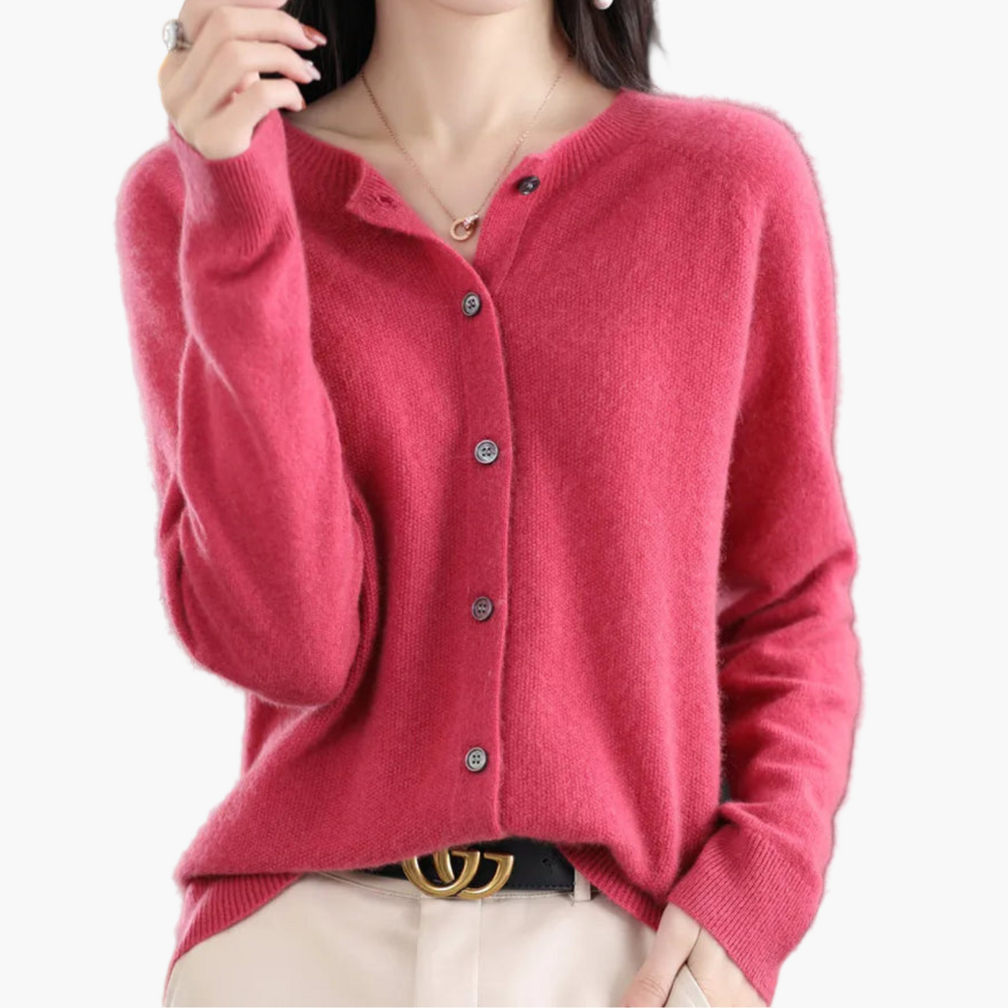 Damen Strickjacke mit Rundhalsausschnitt – Klassischer Cardigan für Alltag, Büro und Freizeit