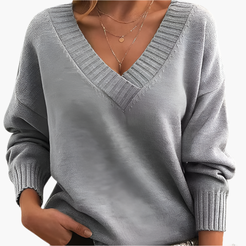 Women's Sweater with V-Neck – Elegant Knit Sweater for Office, Leisure & Winter