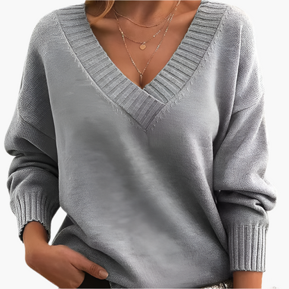 Women's Sweater with V-Neck – Elegant Knit Sweater for Office, Leisure & Winter