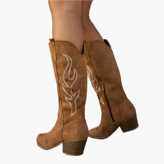 Damen Kniehohe Vintage Cowboy Stiefel mit Absatz – Westernstil für Alltag & Events