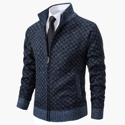 Men's cardigan with zipper – Elegant business & casual jacket in modern pattern style