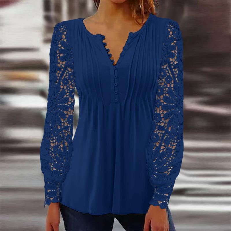 Julia – Folding T-shirt with lace sleeve in solid color design