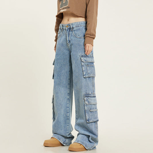 Joy – Retro Gewaschene Mehrtaschen Jeans Overalls für Damen
