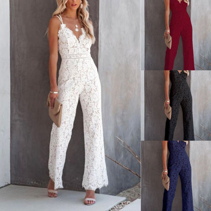 Sarah – Ärmelloser Damenjumpsuit mit Spitzenbesatz