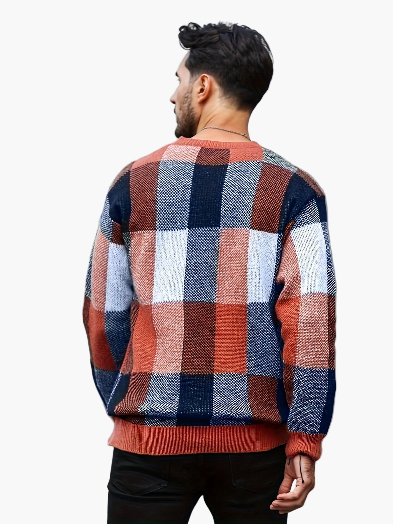 Men's Plaid Knit Sweater in Casual Style for Autumn and Winter