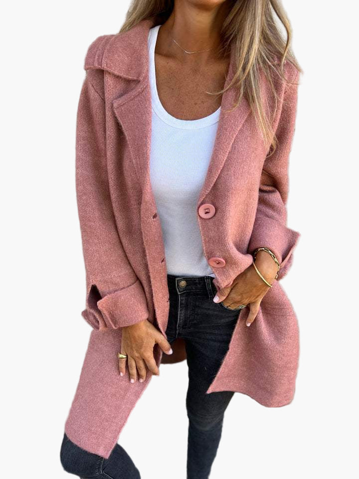 Damen Eleganter Langer Casual Mantel mit Aufschlag – Stilvoller Übergangsmantel für Alltag & Events