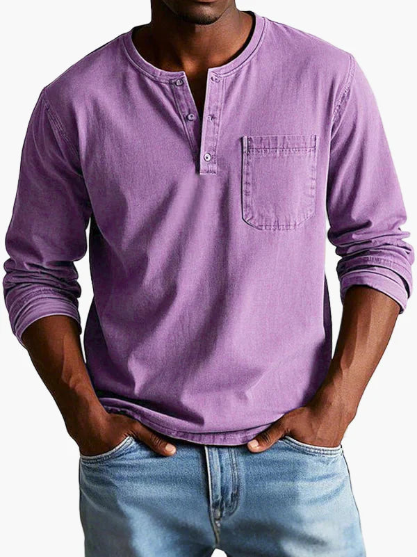 Herren Langarm Henley Shirt – Klassischer Freizeitstil für Alltag und Büro