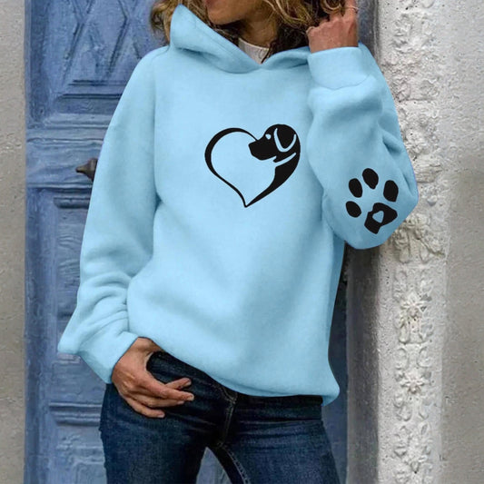 Women's hoodie with dog heart and paw print – perfect for dog lovers, casual & everyday use