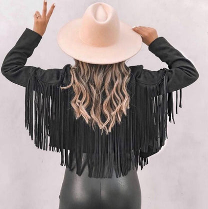 Jenny – Kurze Damenjacke mit Fransen und veganem Wildleder