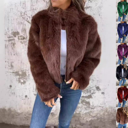 Charlotte – Plüschjacke mit Stehkragen und Reißverschluss