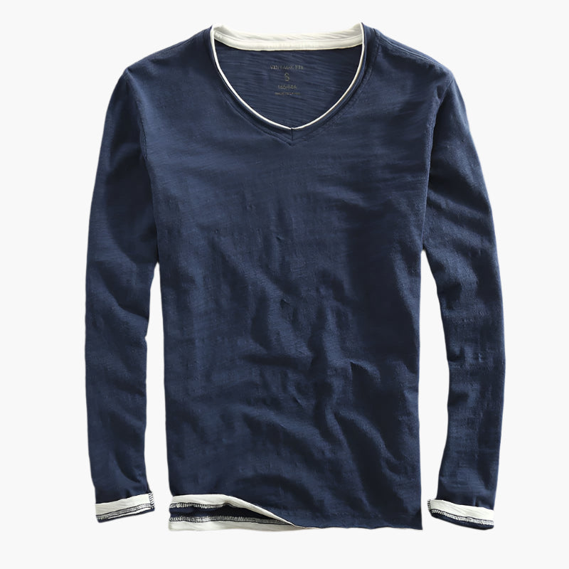 Men's long-sleeve shirt vintage fit V-neck smart-casual style